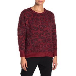 14th & Union Women's Sweater Size L Fuzzy Knit Burgundy Long Sleeves